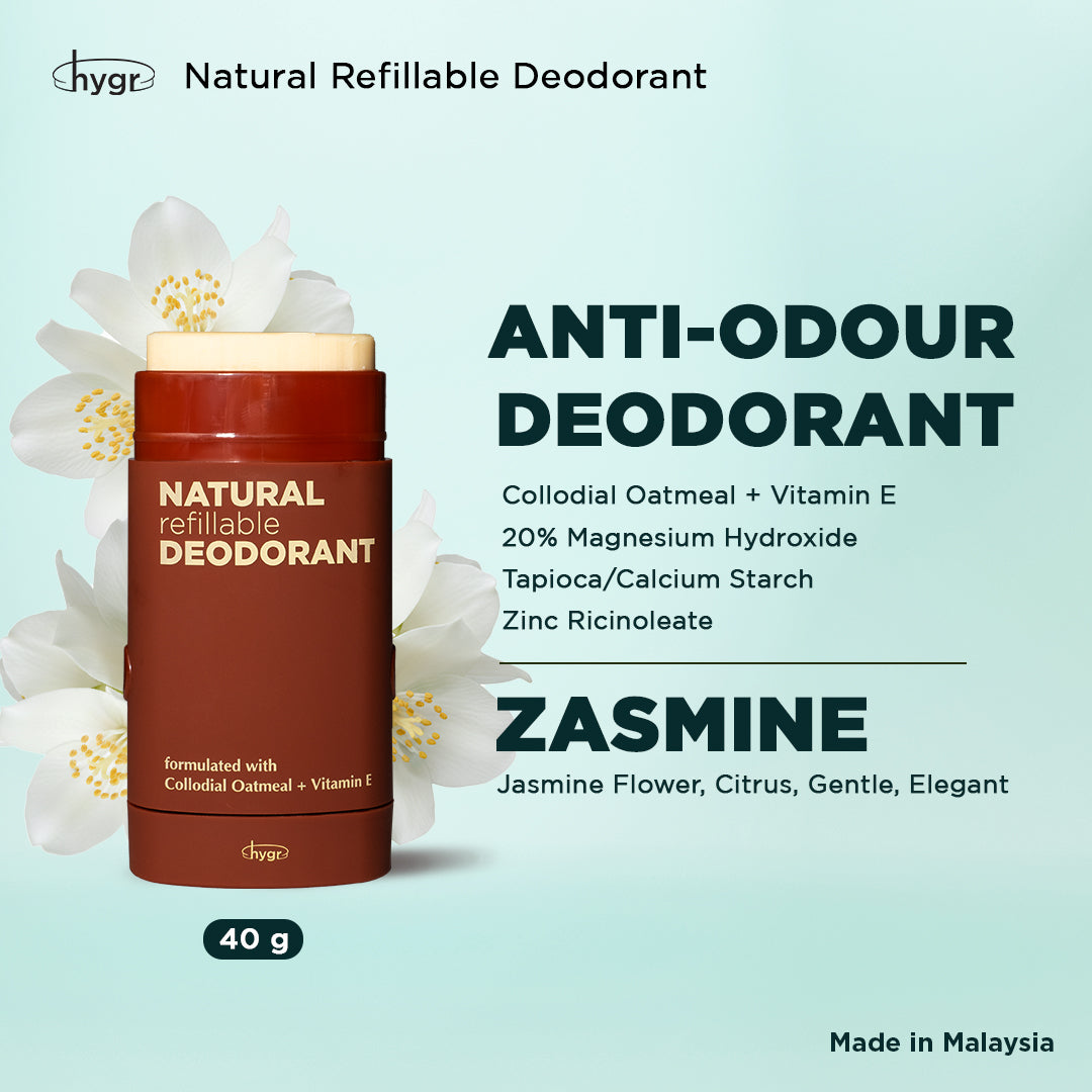HYGR Smell Be Gone Natural Refillable Deodorant [1 Refill + 1 Case]