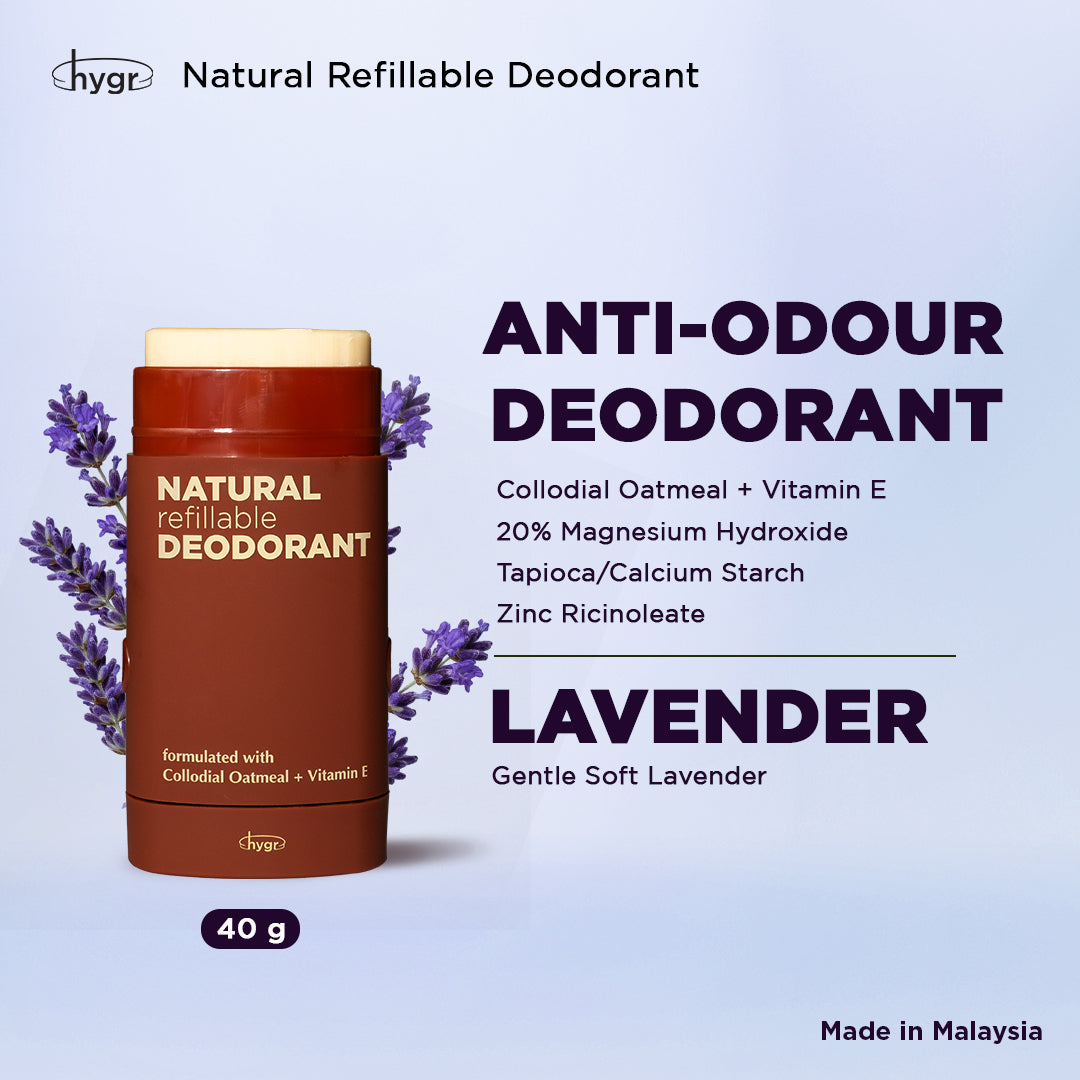 HYGR Smell Be Gone Natural Refillable Deodorant [1 Refill + 1 Case]