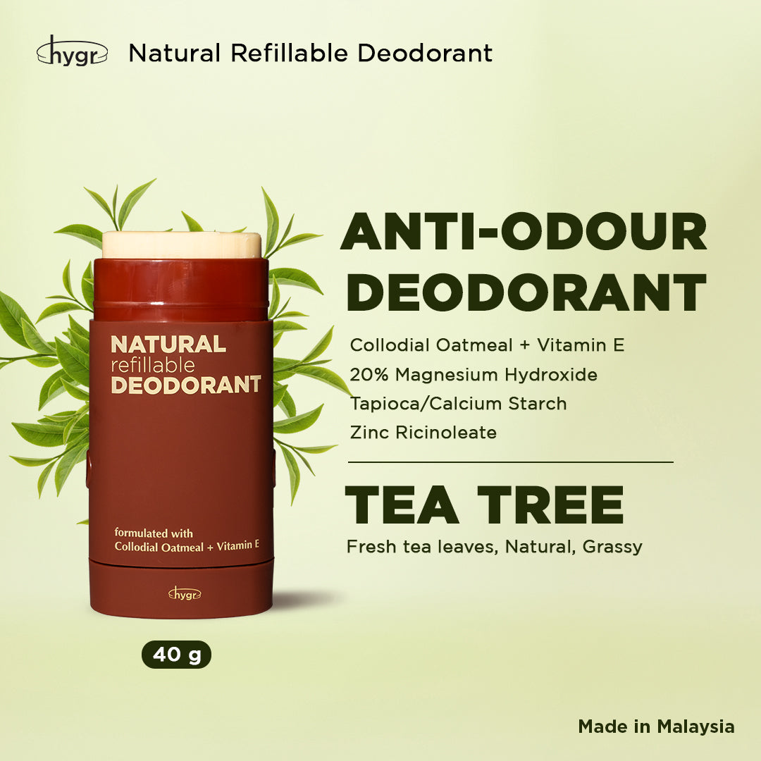 HYGR Smell Be Gone Natural Refillable Deodorant [1 Refill + 1 Case]