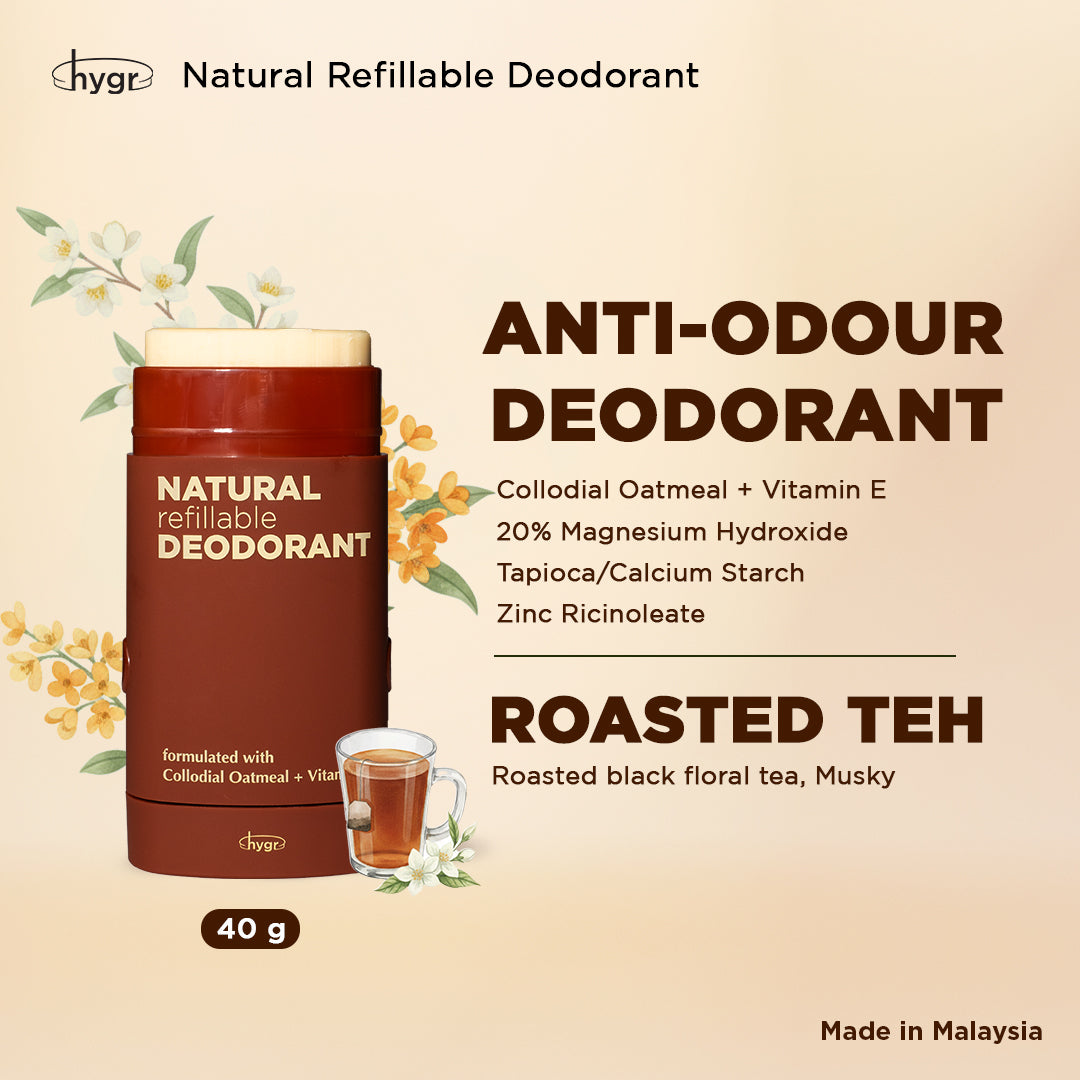 HYGR Smell Be Gone Natural Refillable Deodorant [1 Refill + 1 Case]