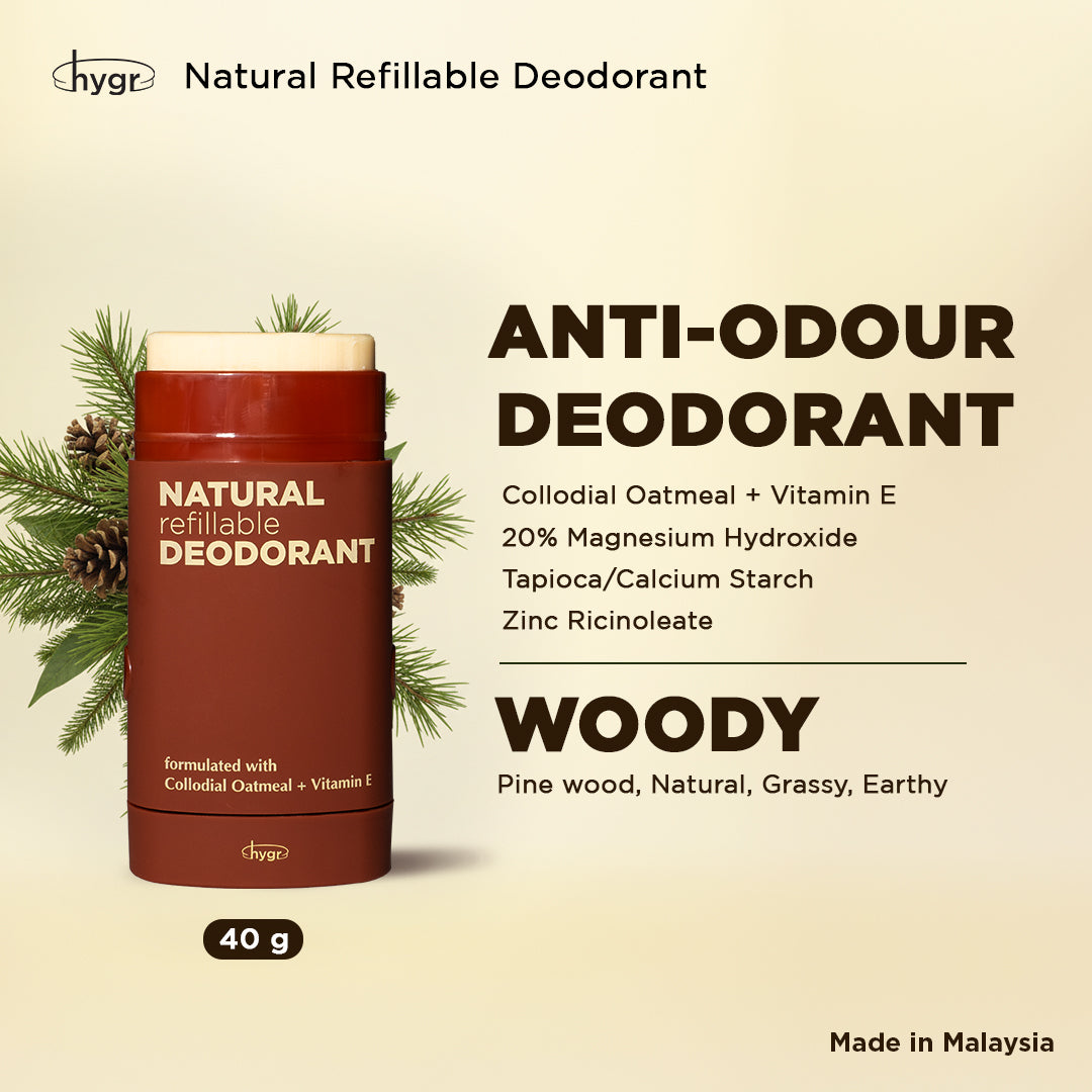 HYGR Smell Be Gone Natural Refillable Deodorant [1 Refill + 1 Case]