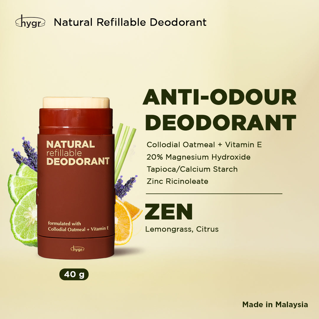 HYGR Smell Be Gone Natural Refillable Deodorant [1 Refill + 1 Case]