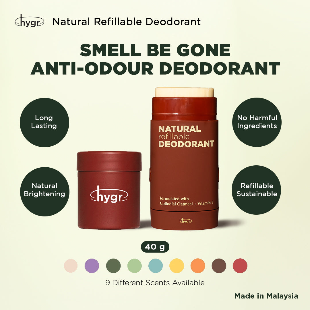 HYGR Smell Be Gone Natural Refillable Deodorant [1 Refill + 1 Case]