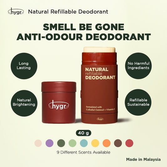 HYGR Smell Be Gone Natural Refillable Deodorant [1 Refill + 1 Case]
