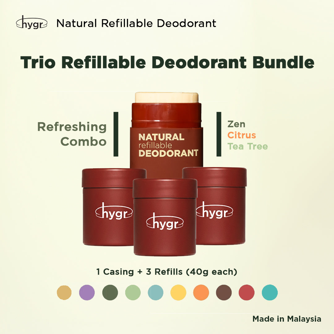 HYGR Natural Refillable Deodorant Refill Bundle [1 Case + 3 Refills]