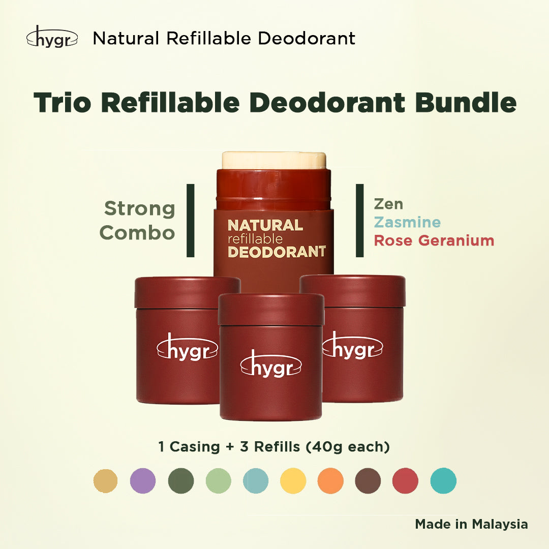 HYGR Natural Refillable Deodorant Refill Bundle [1 Case + 3 Refills]