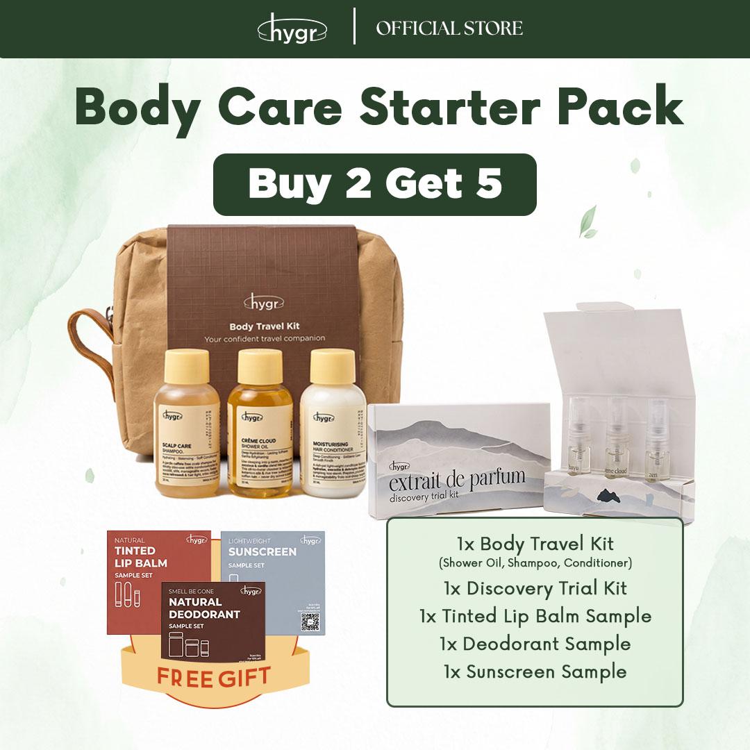 [Starter Pack] HYGR Body Care Bundle | Hair & Body Travel Set + Full Size Deo/Lip Balm/Sunscreen/Perfume | Buy 2 Get 5!