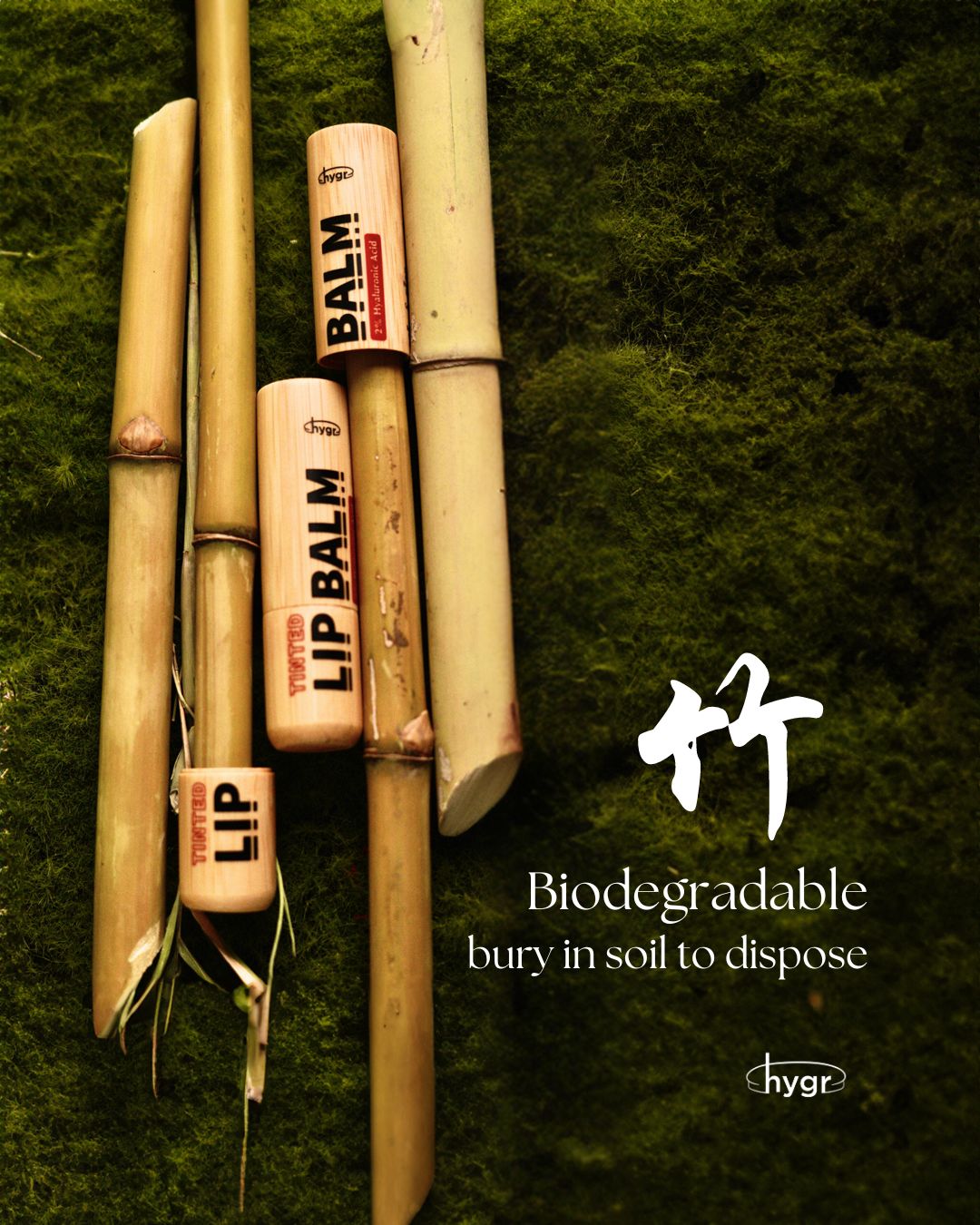 Bamboo Refillable Natural Tinted Lip Balm + 2 % Hyaluronic Acid