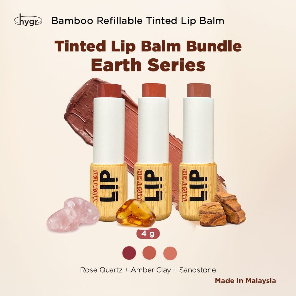 HYGR Bamboo Refillable Natural Tinted Lip Balm Hyaluronic Acid - Earth Series